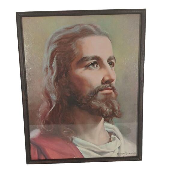 Vintage Peter Bianchi Jesus Christ Head Litho Print Religious Art USA 11 x14 - Picture 1 of 12